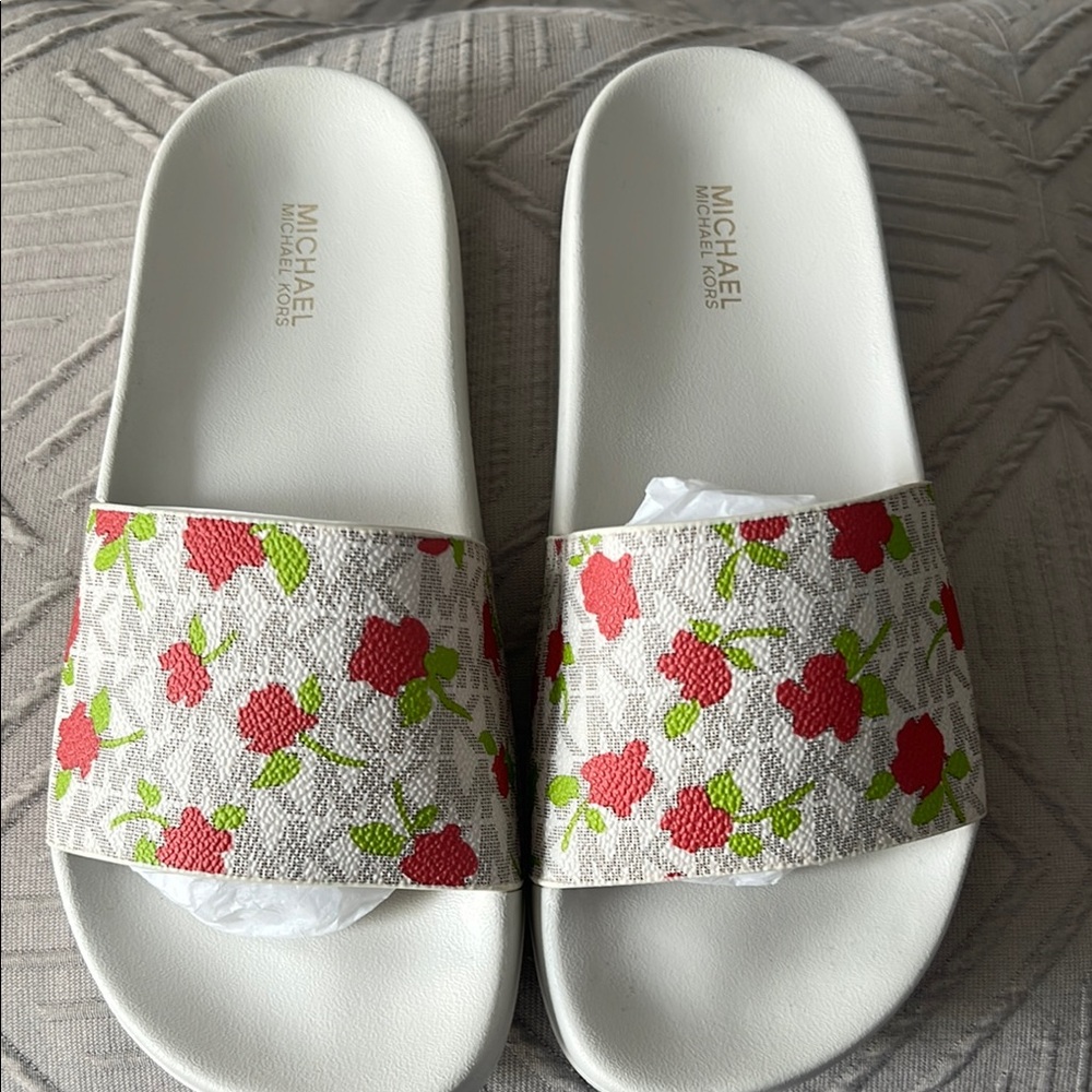 Michael Kors Red and White Floral Sandals